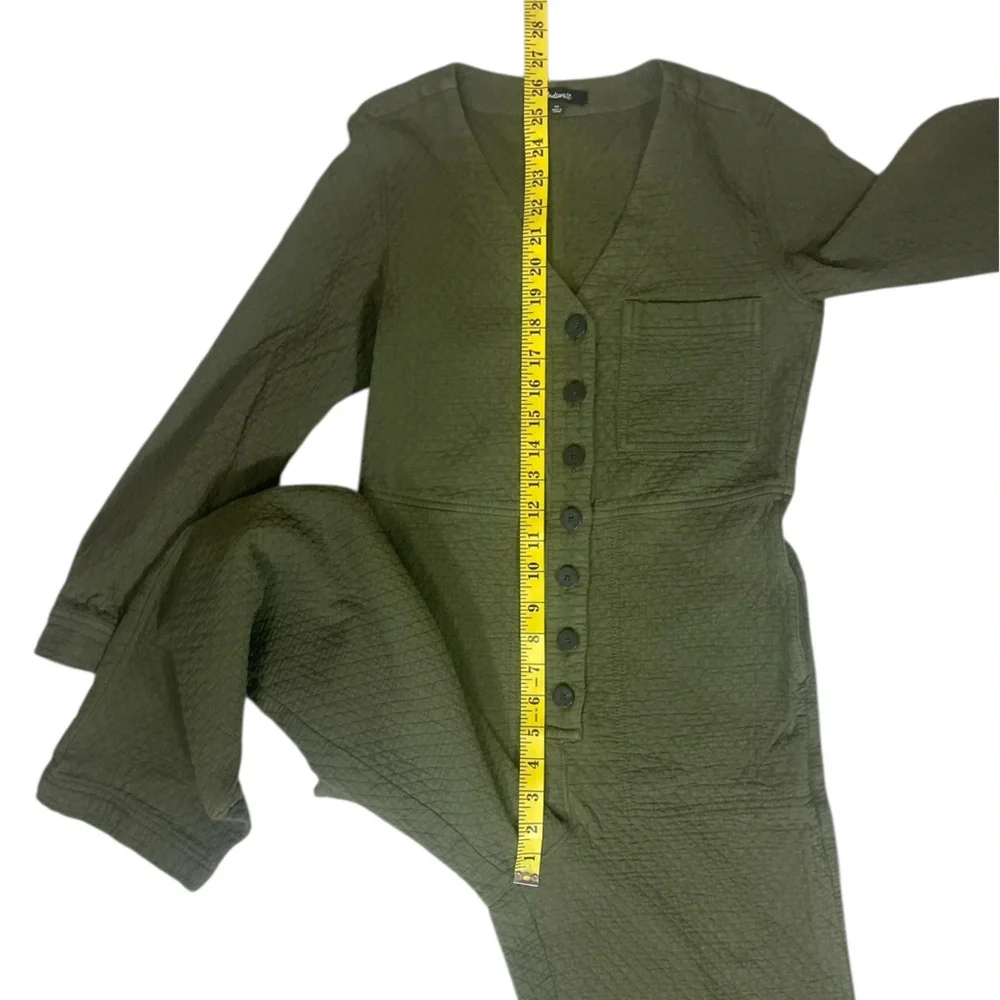 Madewell Olive Green Diamond Jacquard Button-Up Coverall Jumpsuit